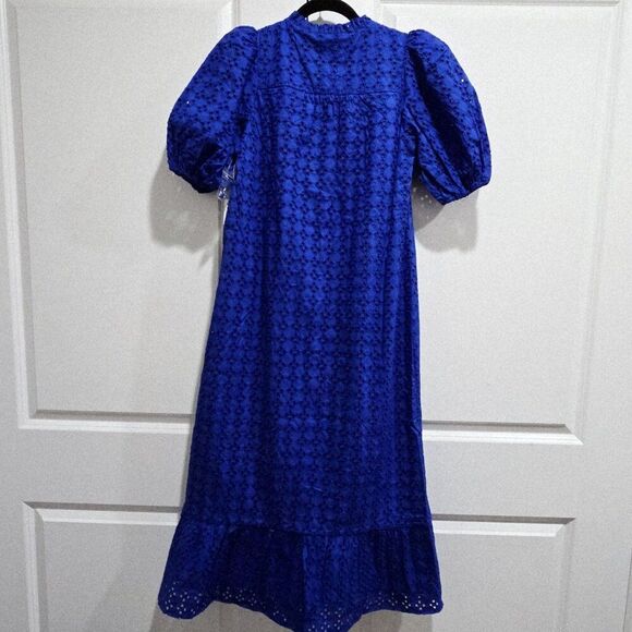 🆕️ Hyacinth House - XXS Tuckernuck Eyelet Midi Tryall Dress In Royal Blue - Picture 6 of 11